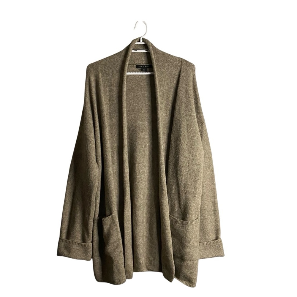 Tahari Women's Tan Longline Knit Open Front Cardigan